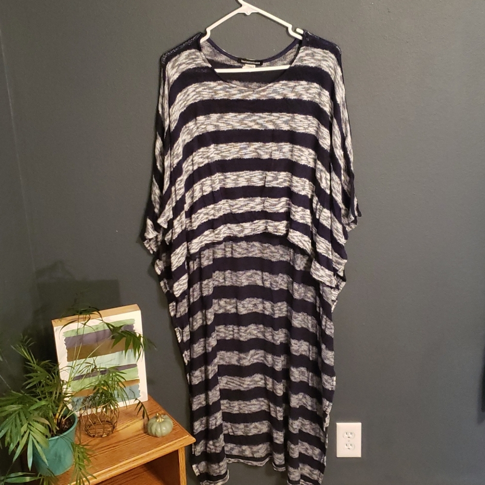 Long unique cardigan, blue striped L/XL